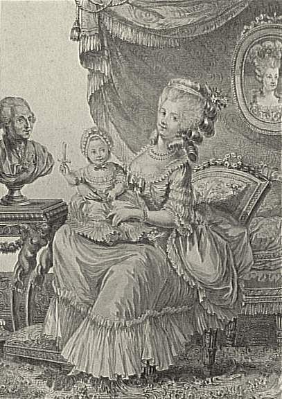 Mme Royale auf dem Schoß ihrer Gouvernante, der Princesse de Guémené